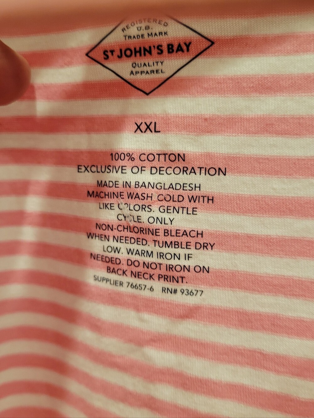 St. Johns Bay Striped Pink Embroidered Women's Top - Picture 2 of 4